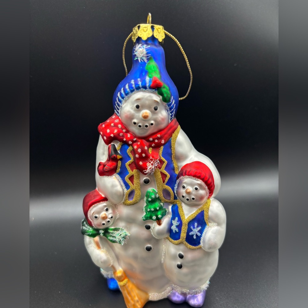 Snowman Family Mom Kids Glass Blown Christmas Ornament Large Dad